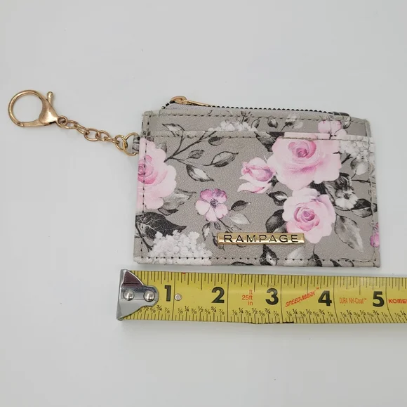 Rampage Floral Gray & Pink Card Holder Keychain ID Card Holder Zip Up Coin Purse - Picture 10 of 11